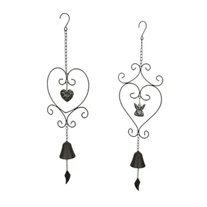 Metal Angel & Heart Hanging Wind Chime Bell Outdoor Home Garden Decor Set of 2 - Picture 1 of 3