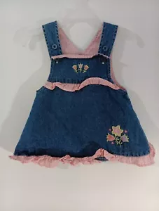 Vintage Girl's Size 6-9 Months Floral Denim Dress Small Wonders - Cute! - Picture 1 of 7
