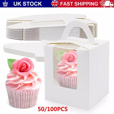 Cupcake Boxes Single Individual Cup Cake Box with Window Removable Inner Tray UK - Image 1 of 4