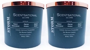 2 Scentsational STORM Natural Soy Blend Huge Large 3-Wick Candle 26 oz Blue - Picture 1 of 2
