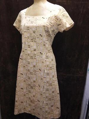 Vintage 1960's Pale Orange White Black Cotton Dress Size Medium - Image 1 of 4