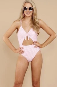 Pink and white checkered Juicy Couture one piece swimsuit shipped from the U.S. - Picture 1 of 8