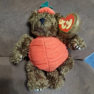 4T Ty Peter Attic Treasures Trick or Treat Bear As A Calabaza Corazón Etiqueta - Imagen 1 de 6
