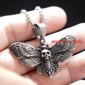 SMITH Vintage Luna Moon Death Moth Pendant Necklace For Women Stainless Steel - Picture 1 of 4