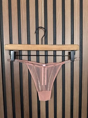 New Victoria's Secret Panties Small Brown Sheer Rhinestone Trim Very Sexy Thong - Image 1 of 4