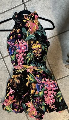 Macacão Rachel Rachel Roy sem mangas estampa tropical faixa M novo com etiquetas - Imagem 1 de 4