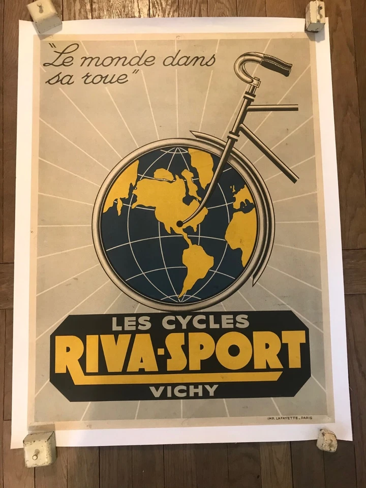affiche  ancienne vintage originale vélo cycles riva- sport vichy - Photo 1/1