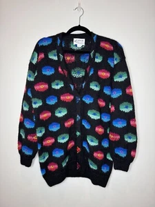 VTG Adam Alpaca Wool Hand Knit Sweater Made in Bolivia 90s Cardigan Circle Large - Picture 1 of 10