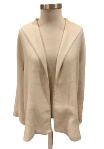Eileen Fisher Linen Blend Open Blazer Jacket Career Relaxed Fit Sz Large Ivory - Picture 1 of 13