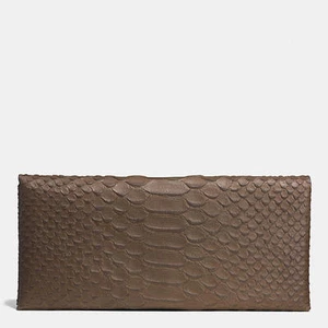 NWT COACH Envelope Long Wallet Python Embossed Leather Olive Army Green Brown - Picture 1 of 4