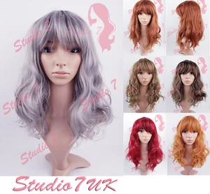 (U) Mid Length Wavy with Fringe Blonde Auburn Black Synthetic Wig-Studio7-UK - Picture 1 of 32