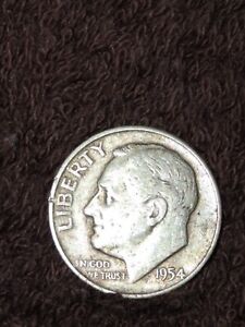1954 D Roosevelt Dime US 10 Cent U.S America SILVER UNITED STATES 10c Coin #8295