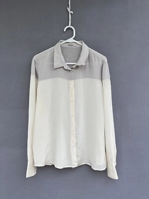 /🎈 JAC AND JACK white Grey 100% SILK Blouse Shirt Tee Top Xl 16 18 - image 1 of 4