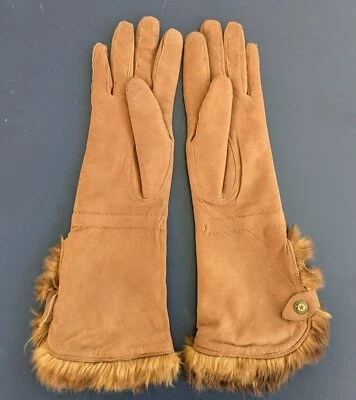 Elegantes, Vintage, Largos, Guantes de Gamuza para Mujer con Piel Alrededor de la Muñeca, Pequeños Foto 1 de 4