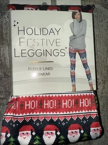 SANTA HO! HO! HOLIDAY LEGGINGS SIZE WOMEN L/XL FLEECE LINED BRAND NEW! - Picture 1 of 2