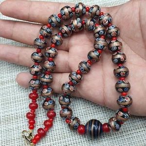 Venetian Style Aventurine & Venetian WhiteHeart vintage Glass Beaded Necklace - Picture 1 of 18