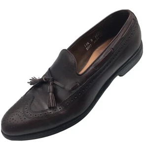 SH27 Allen Edmonds Manchester 11.5B Burgundy Brown Leather Tassel Loafer Wingtip - Picture 1 of 11