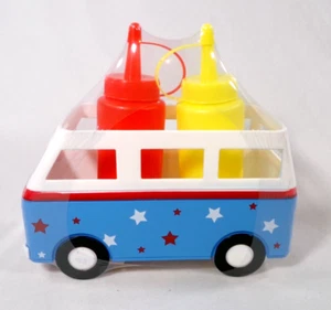 Condiments Bullseye Retro VW Bus Picnic Mustard Ketchup Caddy Set Truck Bottles - Picture 1 of 4