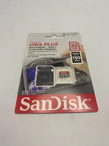 SanDisk Ultra PLUS 32GB 130MB/s MicroSDHC UHS-I Card with Adapter (NEW) - Picture 1 of 2