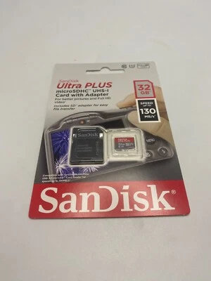 SanDisk Ultra PLUS 32GB 130MB/s MicroSDHC UHS-I Card with Adapter (NEW) - Image 1 of 2