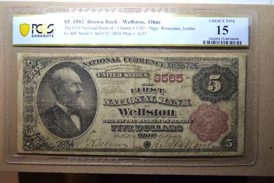 Wellston, Ohio. $5 1882 Brown Back Charter #3565. PCGS Banknote Choice Fine 15. - Image 1 of 4
