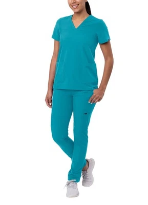 Adar Addition Scrub Set For Women - V-Neck Scrub Top & Skinny Cargo Scrub Pants - Image 1 of 4