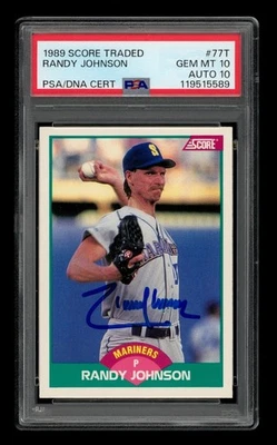 1989 Score Traded Set-Break # 77T Randy Johnson Auto PSA 10 GEM ESTADO PERFEITO AUTOMÁTICO 10 - Imagem 1 de 3