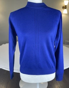 Vintage Leacril Mock Neck Sweater Size Medium Acrylic Royal Blue - Picture 1 of 6