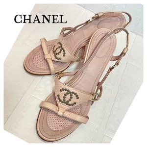 CHANEL Coco Mark Sandals Light pink, Size 38 Python leather Used, From Japan - Picture 1 of 10