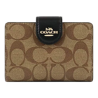 Carteira bifold Coach IMCBI Signature mini cáqui preta C0082 feminina pequena - Imagem 1 de 4