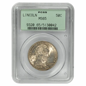 1918 50C Lincoln-Illinois Half-Dollar PCGS - OGH MS 65 - Picture 1 of 2