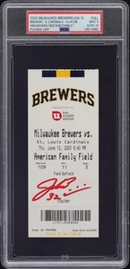 Boleto de debut firmado por Jacob Misiorowski MLB 2025 12/06/25 Brewers Cardinals PSA 9 - Imagen 1 de 2