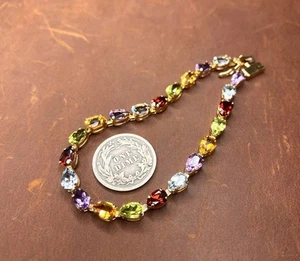 14KT Yellow Gold Multi-Gemstone Tennis Bracelet - 6 1/4”- 3.8g - 4mm - Picture 1 of 7
