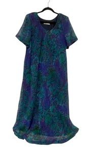 Tracy Richards Midi Dress Blue Floral Womens PXL Short Sleeve Scoop Neck Chiffon - Picture 1 of 6