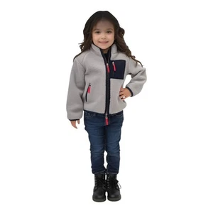 J.Crew Crewcuts Kids' Sherpa Jacket Unisex Size 10 Cream Blue Full Zip Pockets - Picture 1 of 8