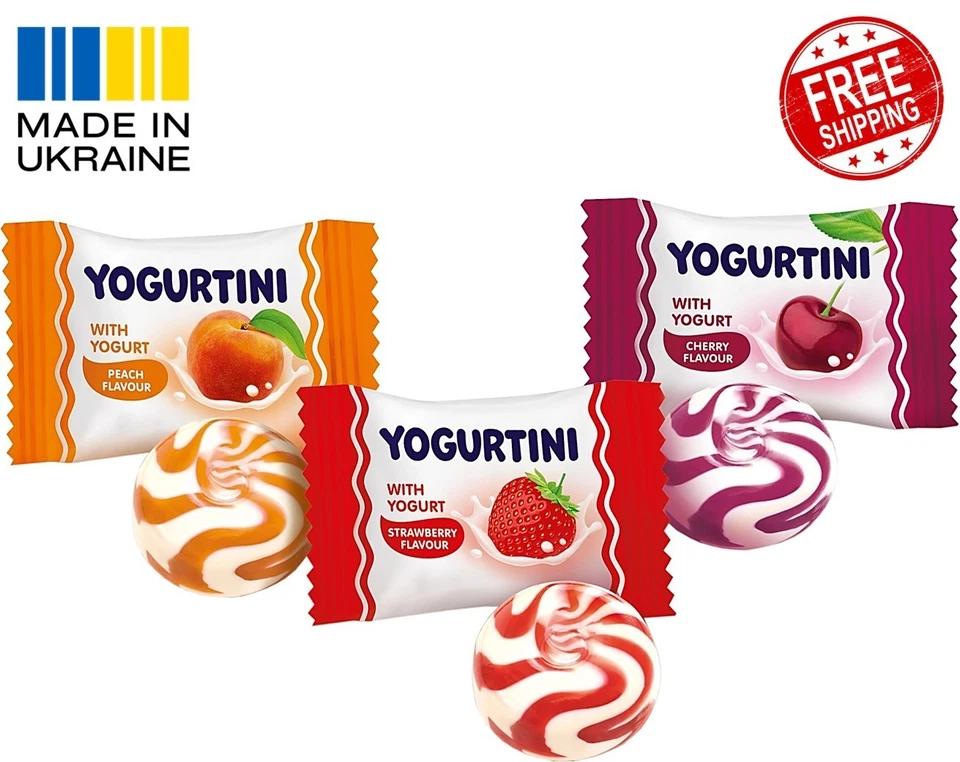 Roshen Yogurtini Caramel Candy Mix Yogurt Peach Strawberry Cherry Filled Sweets - Image 1 of 4