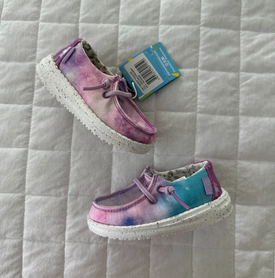 Mocasines HEY DUDE Niño Pequeño 5K Wendy Unicornio Soñador Tie Dye Boho Sin Cordones Hippie Foto 1 de 4