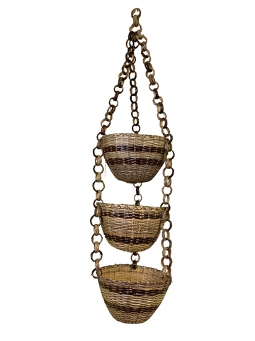 Vintage Wicker Rattan Hanging Three 3 Tier Basket Boho Plant Fruit Accessories Cover