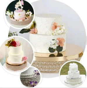 14 inch Glass Crystal Beaded Cake Stand Riser Display Wedding Party Event Decor - Picture 1 of 4
