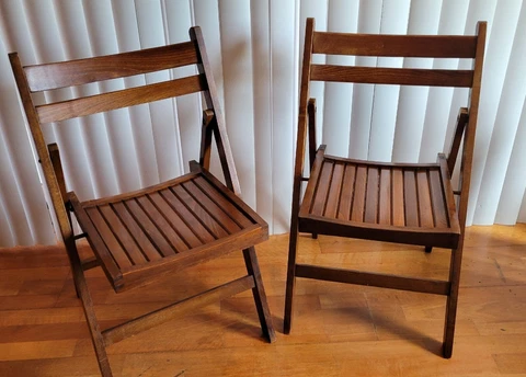 Vintage Wood Slat Folding Chairs Made in Romania Set of 2 MCM Cover