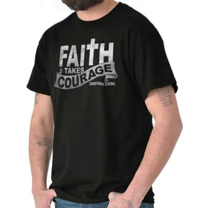 Christian Strong Faith Takes Courage Cross Womens or Mens Crewneck T Shirt Tee - Picture 1 of 8