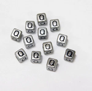 6mm Silver Metallic Alphabet Beads Black Letter "Q" 100pc - Picture 1 of 1