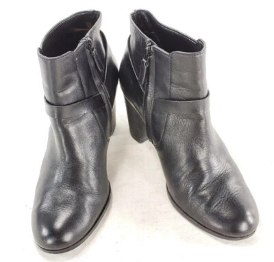 Cole Haan Boots Wmn 8.5 B Black Grand OS Leather Ankle Bootie Strappy Heel 3” - Image 1 of 4