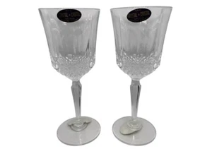 Elegante juego de 2 copas con tallo de vino champán cristal plomo corte 24 % DePlomb EE. UU. - Imagen 1 de 4