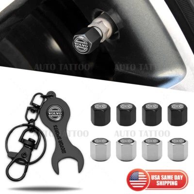 4pcs Hex Volvo Sport Car Tire Wheels Air Stem Dust Valve Cap Cover + Keychain Foto 1 de 4