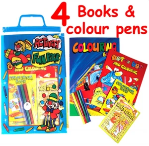 Kids Fun Activity Pack Travel Craft Books Carry Bag Colouring Puzzles - Picture 1 of 2