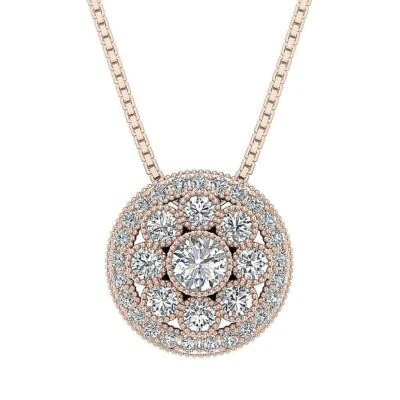 I1 G 1.90 Carat Genuine Diamond Milgrain Cluster Pendant Necklace 14K Rose Gold - Image 1 of 4