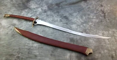 Эльфийский изогнутый фантазийный меч с ножнами — лезвие ручной работы из высокоуглеродистой стали, Lea - Изображение 1 из 4