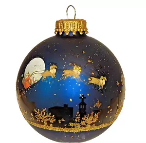 Krebs Glas Lauscha Eine edle Weihnachtskugel - Glas -Satin Nachtblau-gold Ø 7 cm - Bild 1 von 1