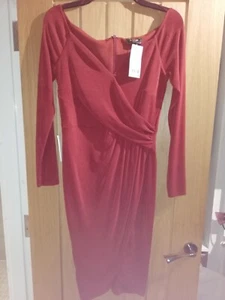 Lipsy rusty red Cross Front bodycon Dress Size 14 - Picture 1 of 9